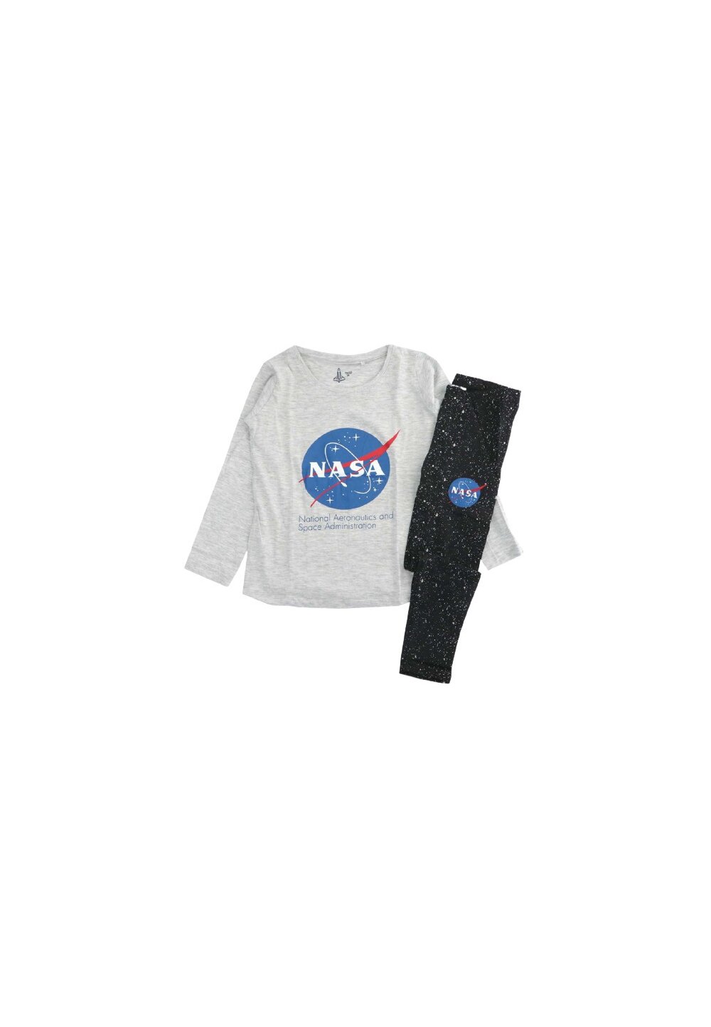 Pijama maneca lunga, bumbac, cu imprimeu, Nasa, gri