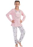 Pijama maneca lunga, bumbac, little rabbit, roz