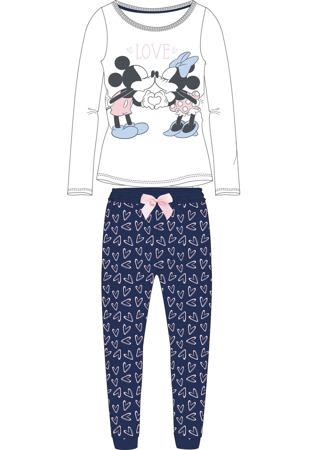 Pijama maneca lunga, Minnie and Mickey love, alba