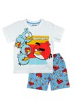 Pijama, maneca scurta, Angry Birds, alb cu albastru