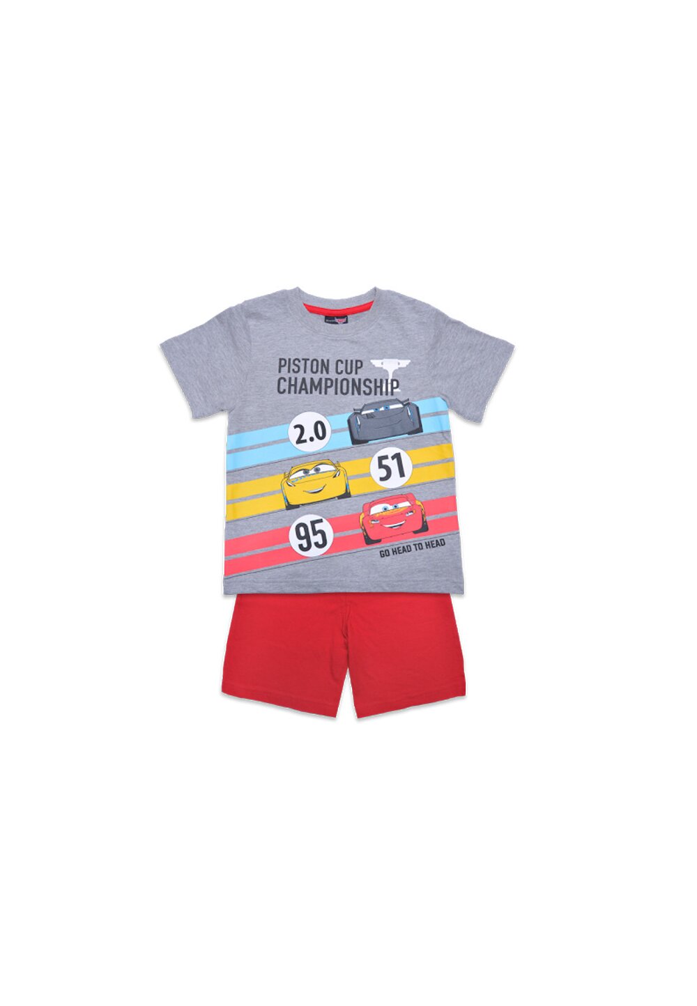 Pijama maneca scurta, Go Head to Head, gri cu rosu
