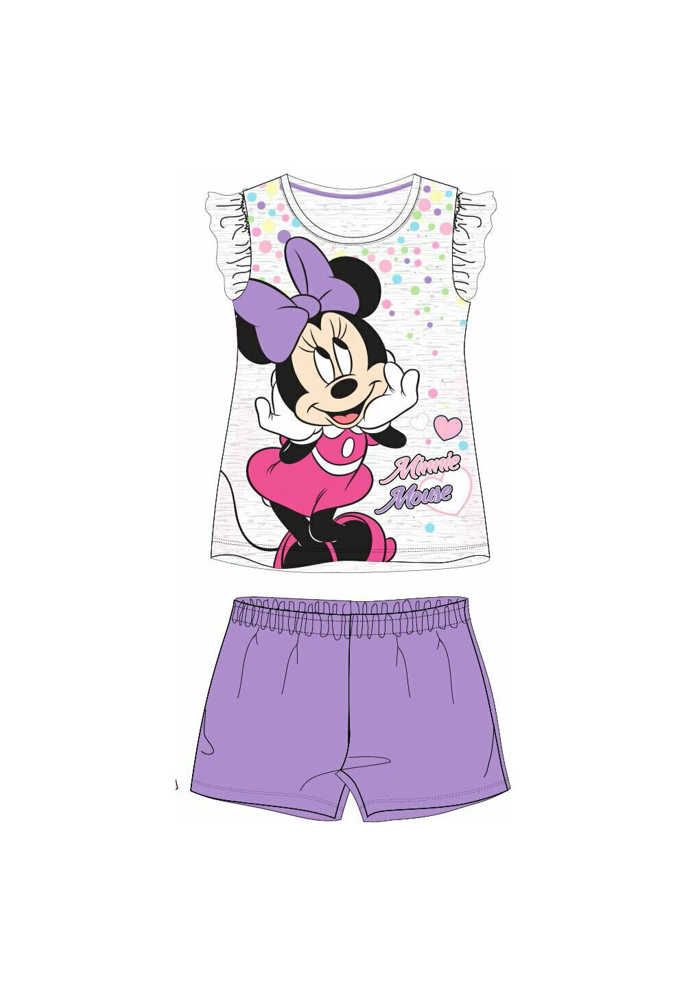 Pijama maneca scurta, gri cu buline colorate