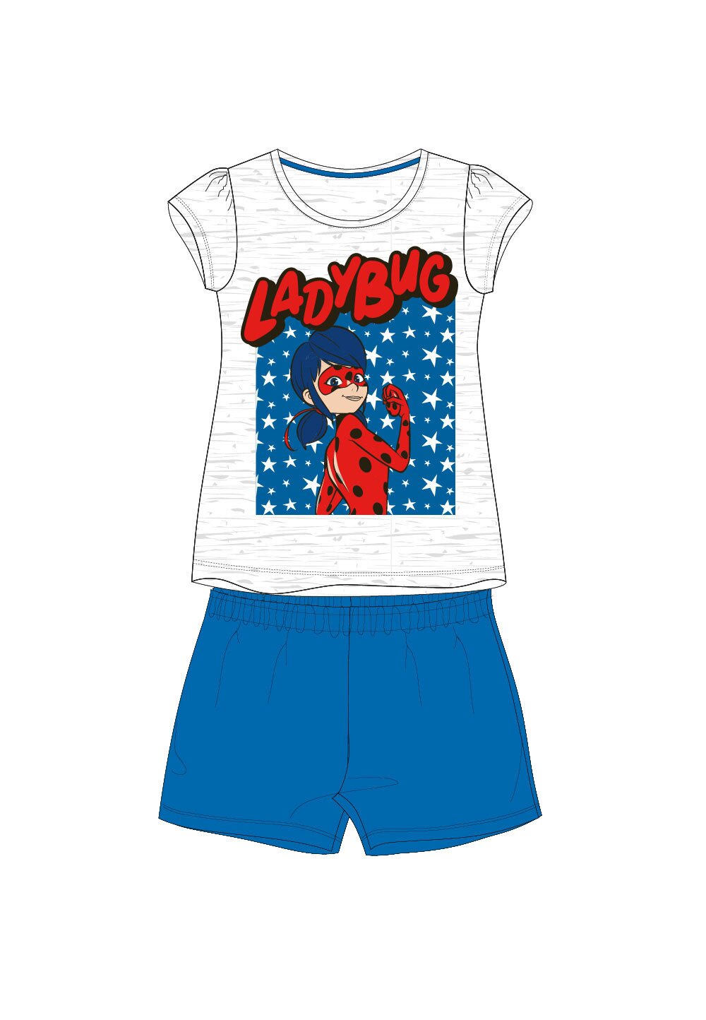 Pijama, maneca scurta, Ladybug, albastru