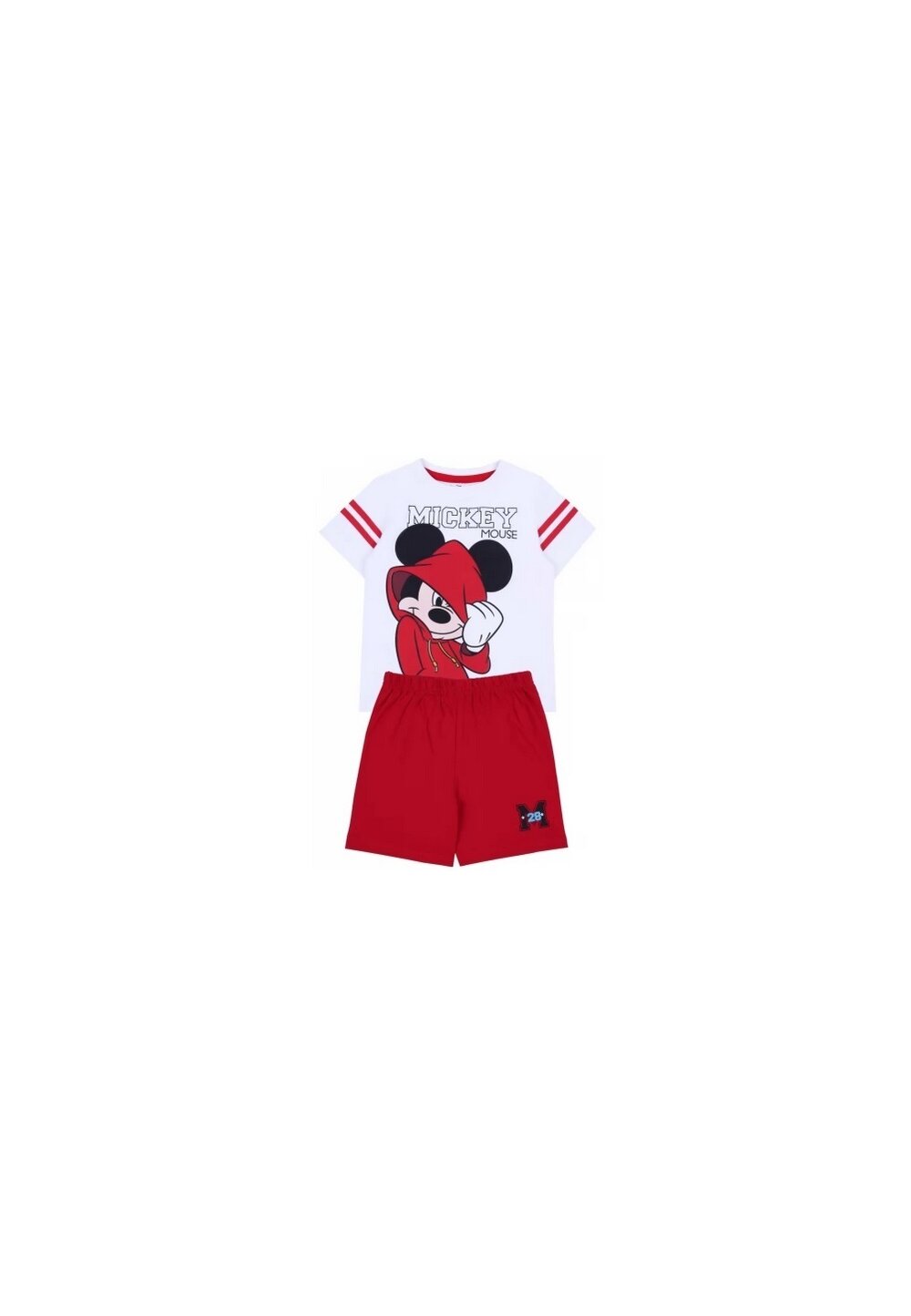 Pijama, maneca scurta, Mickey 28, alb cu rosu