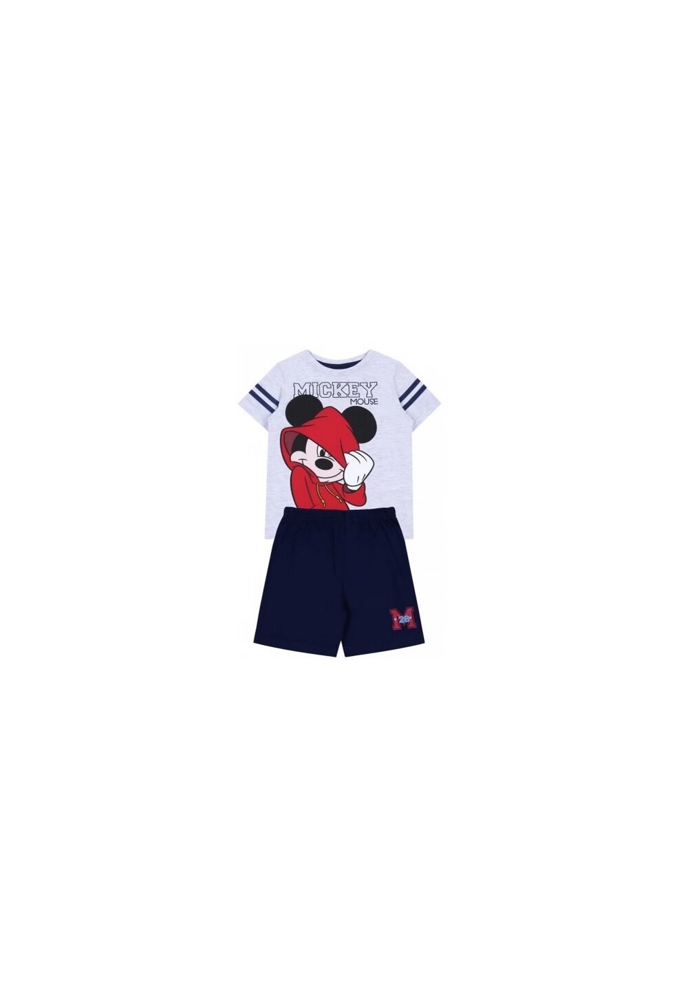 Pijama, maneca scurta, Mickey 28, gri cu bluemarin