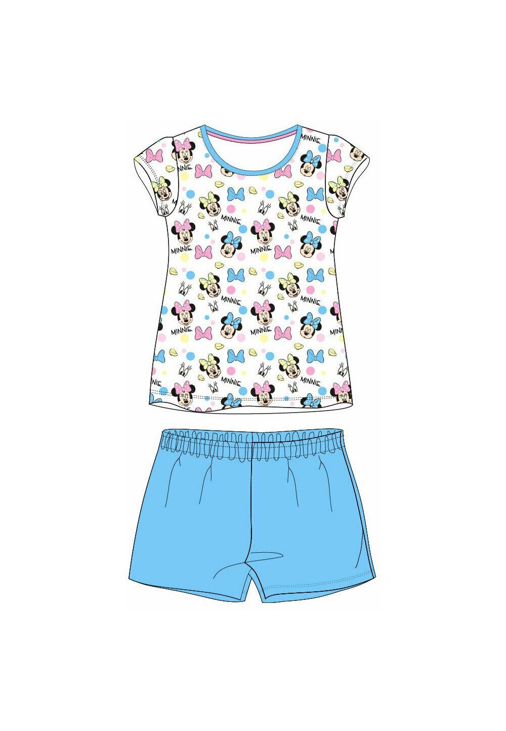 Pijama maneca scurta, multi Minnie, albastra