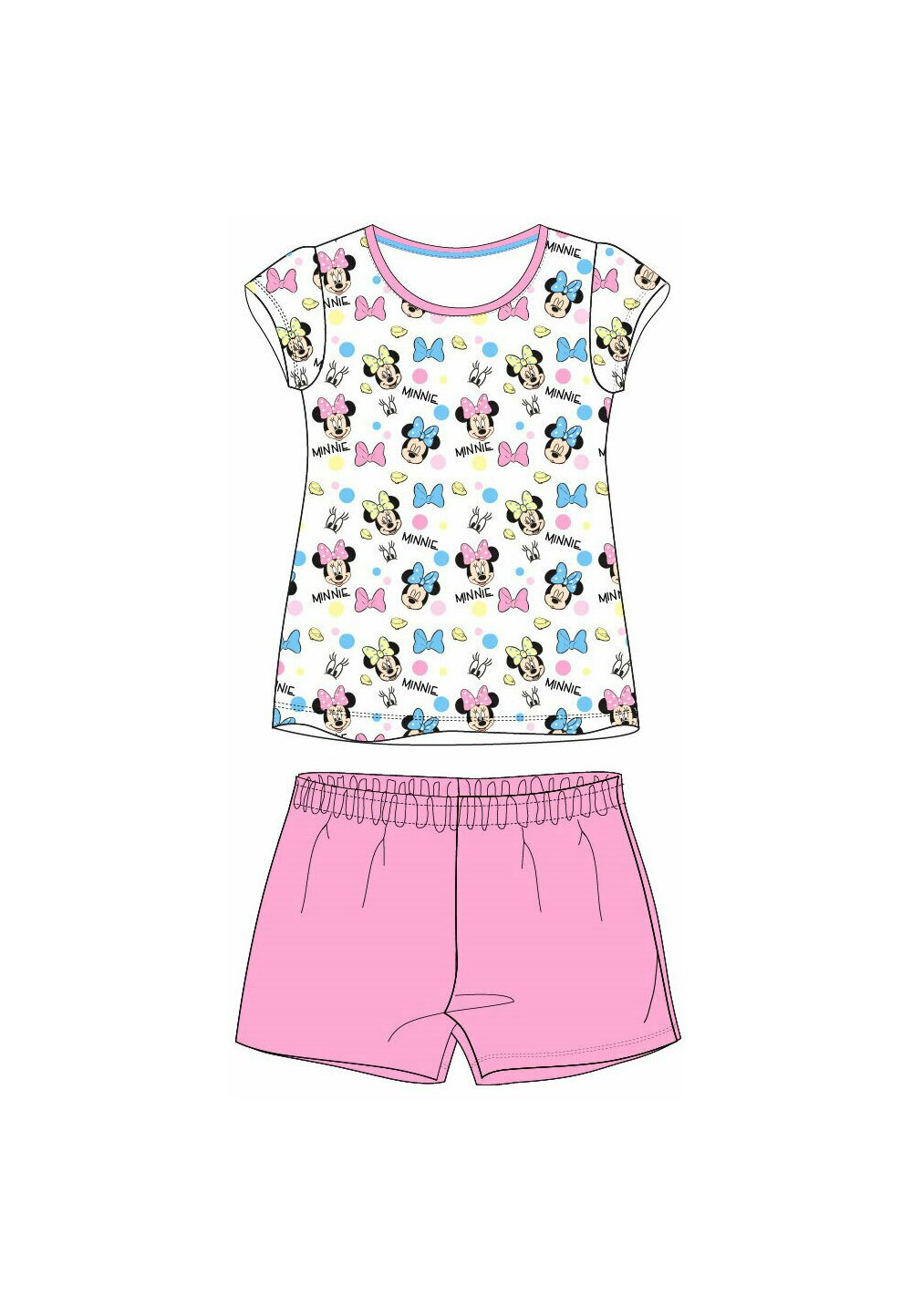 Pijama maneca scurta, multi Minnie, roz