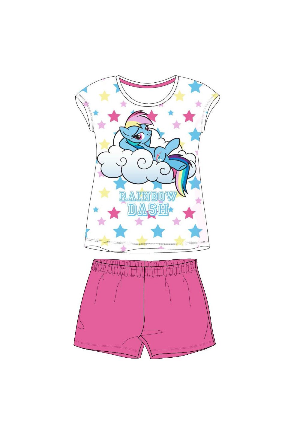 Pijama maneca scurta, Rainbow, roz cu stelute