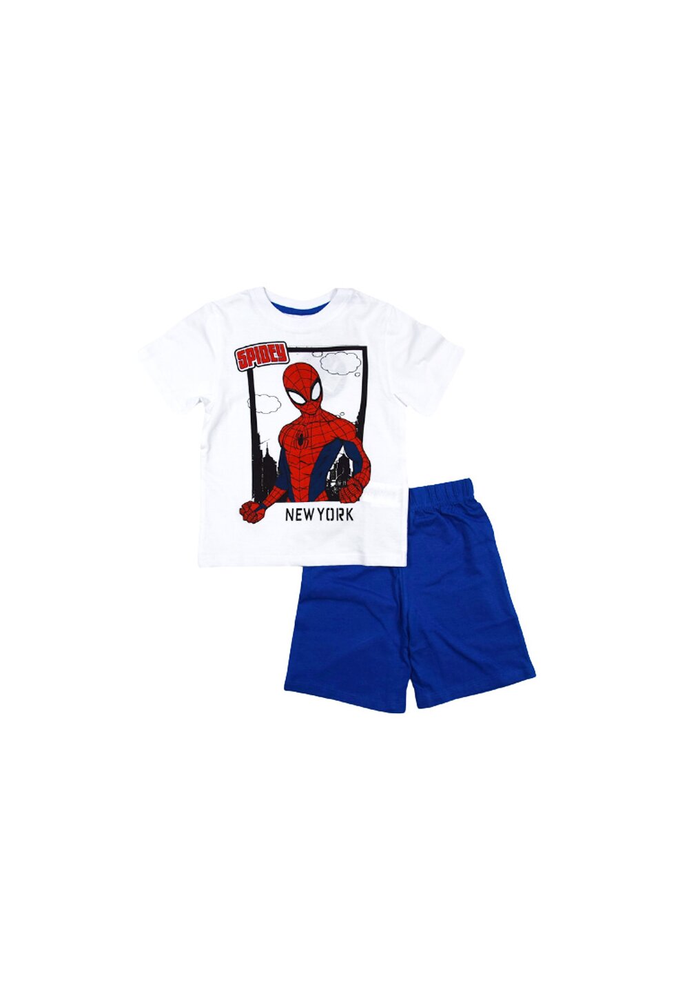 Pijama, maneca scurta, Spidy, albastru cu alb