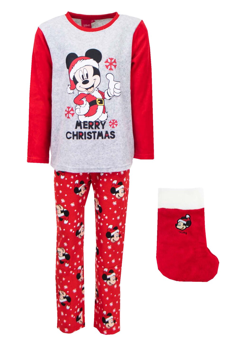 Pijama Mickey, 75% bumbac, cu ciorap de Craciun cadou