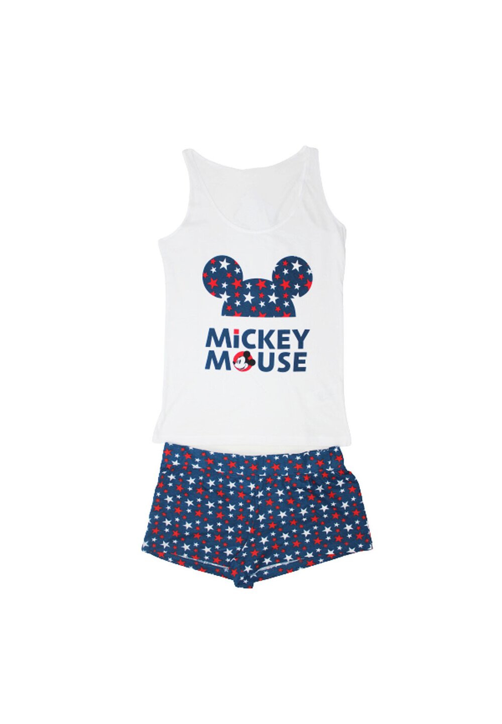 Pijama vara, Mickey Mouse, alb cu stelute