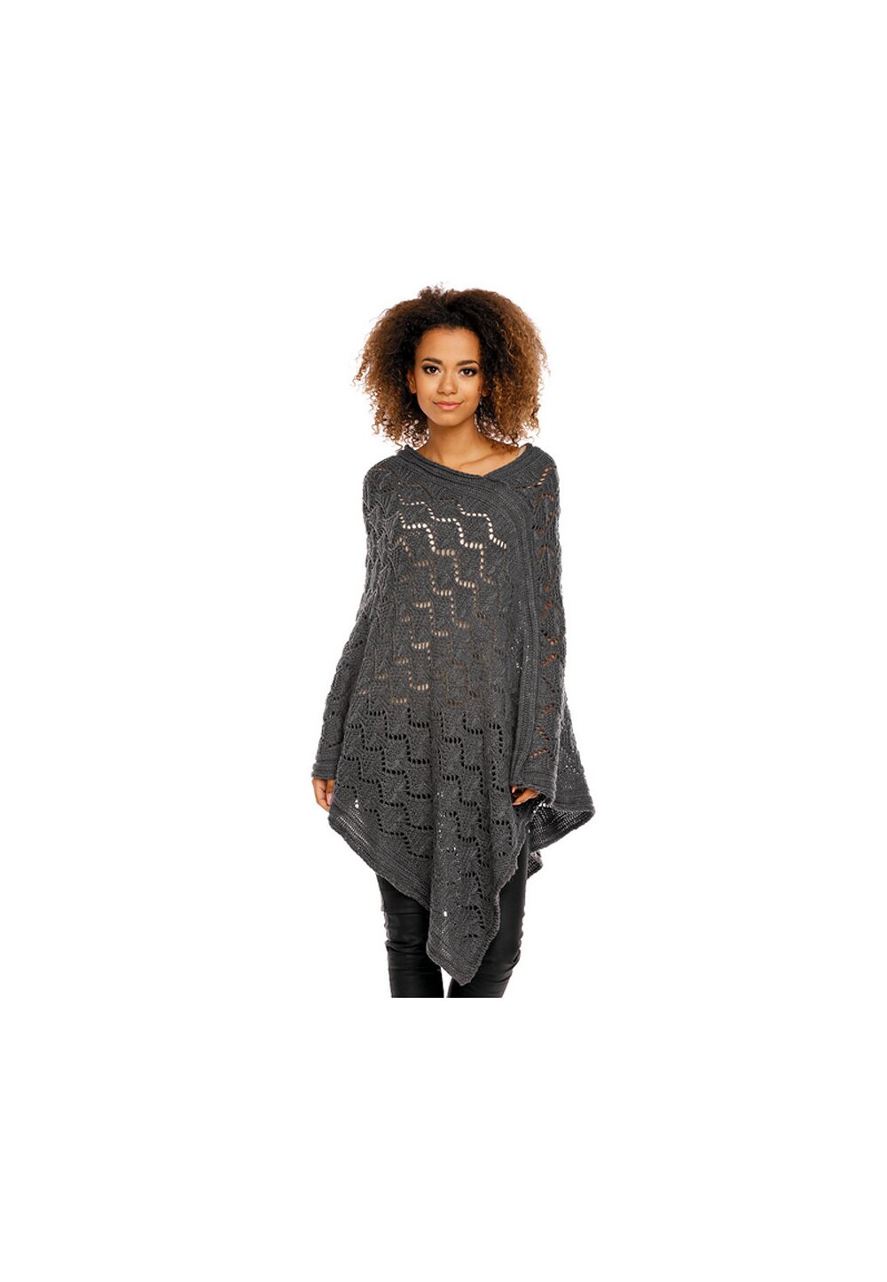 Poncho gri inchis, tricotat