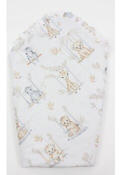 Port bebe multifunctional, Animalute pe leagan, bumbac, crem cu gri , 75x75 cm