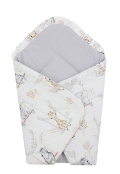 Port bebe multifunctional, Animalute pe leagan, bumbac, crem cu gri , 75x75 cm