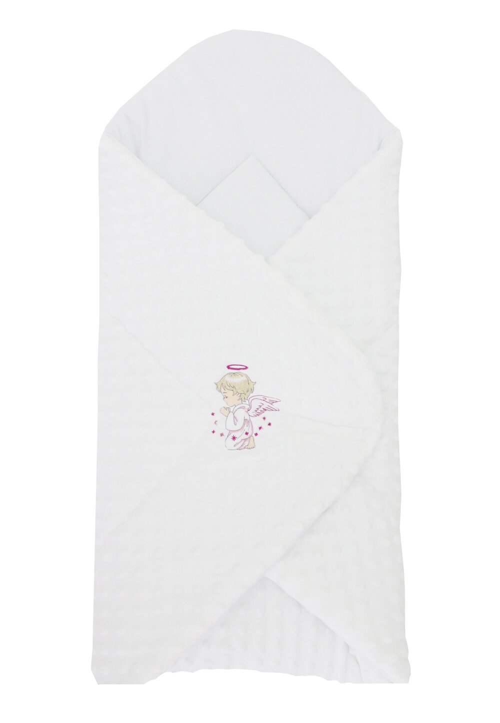 Port bebe multifunctional, minky, alb cu ingeras roz