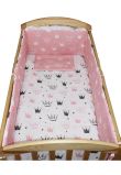 Lenjerie 2 fete, 6 piese, coronite Princess roz, cu baldachin, 140 x 70 cm