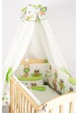 Lenjerie cu baldachin, 6 piese, bufnite mari, verzi, 120x60 cm