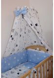 Lenjerie cu baldachin, 6 piese, coronite Prince albastru, 120 x 60 cm