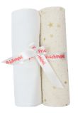 Set 2 scutece, muselina, Metalic stars, ivory cu alb, 80 x 67 cm