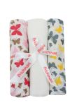 Set 3 scutece, muselina, Butterfly galben si roz, 75 x 70 cm