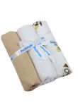 Set 3 scutece, muselina crem si finet, bumbac, Rachete, 75x70cm, multicolor