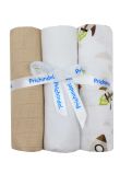 Set 3 scutece, muselina crem si finet, bumbac, Rachete, 75x70cm, multicolor