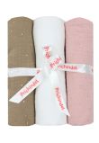Set 3 scutece, muselina, Metalic dots, roz cu bej, 80 x 67 cm