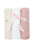 Set 3 scutece, muselina, Metalic dots, roz cu ivory, 80 x 67 cm