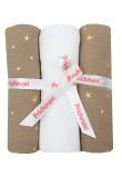 Set 3 scutece, muselina, Metalic stars, bej cu alb, 80 x 67 cm