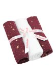 Set 3 scutece, muselina, Metalic stars, visiniu cu alb, 80 x 67 cm