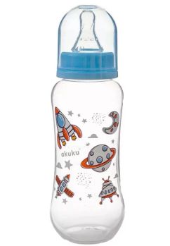 Biberon, Akuku, rachete si planete, albastru, +0 luni, 250ml