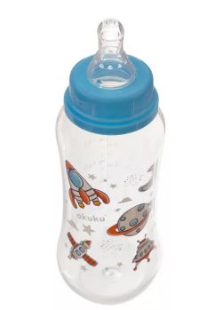 Biberon, Akuku, rachete si planete, albastru, +0 luni, 250ml