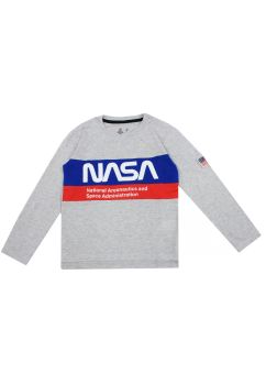 Bluza maneca lunga, bumbac, cu imprimeu, Nasa, gri