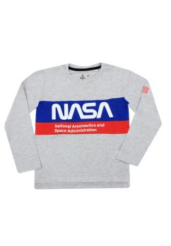 Bluza maneca lunga, bumbac, cu imprimeu, Nasa, gri