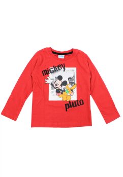Bluza maneca lunga, bumbac, Mickey si Pluto, rosu