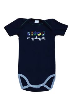 Body maneca scurta, Bisou et guiliguili, bumbac, bleumarin