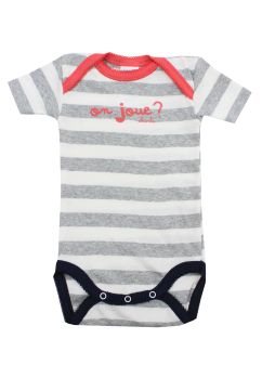 Body maneca scurta, On joue, bumbac, gri cu roz