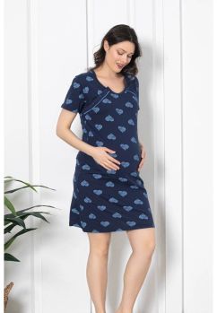 Camasa pentru alaptat, Blue Hearts, bumbac, bleumarin