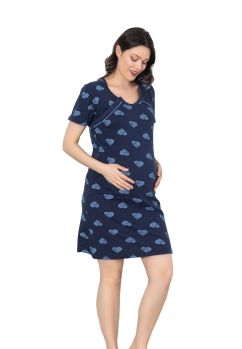 Camasa pentru alaptat, Blue Hearts, bumbac, bleumarin