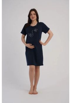 Camasa pentru alaptat, bumbac, Fluturasi, bleumarin
