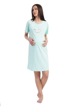 Camasa pentru alaptat, bumbac, Sweet dreams little bunny, turcoaz