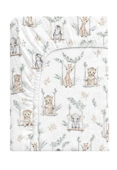 Cearceaf patut, flanel, Animale pe leagan, 120x60 cm, alb