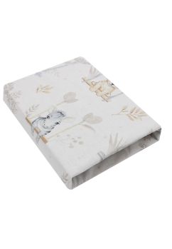 Cearceaf patut, Prichindel, bumbac, Animalute pe leagan, crem, 140x70 cm