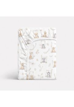 Cearceaf patut, Prichindel, bumbac, Animalute pe leagan, crem, 140x70 cm