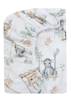 Cearceaf Prichindel, bumbac, Animalute pe leagan, alb, 120x60 cm