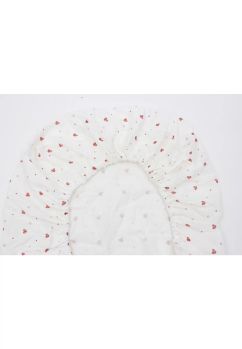 Cearceaf Prichindel, inimioare rosii, muselina, alb, 120x60 cm