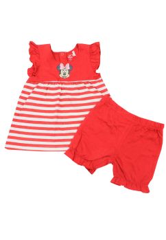 Compleu bebe vara, bumbac, Minnie cu dungi, rosu