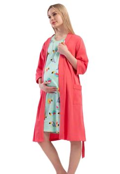 Compleu pentru alaptat, bumbac, Little birds, corai si turcoaz