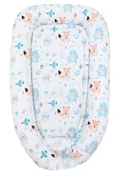 Cuib minky, Urs cu esarfa roz, 80x50 cm, turcoaz cu alb