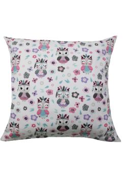 Fata de perna, bufnite mici si floricele, bumbac, multicolor, 40x40cm